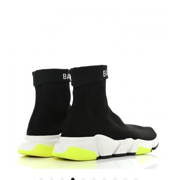 BALENCIAGA | Neoprene Knit Speed Cuffed Sneakers Black White Yellow Fluo sz 40 - Picture 3 of 8